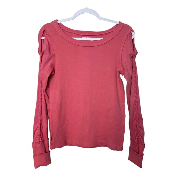 Free People We The Free Daisy Chain Cuff Blouse Women L Sunsand Ribbed NWT - Picture 1 of 11